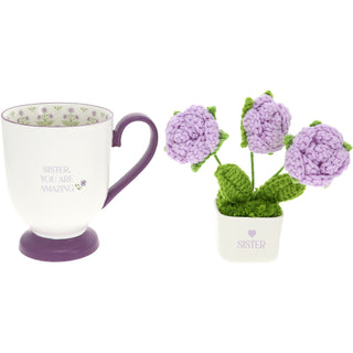 Sister 13 oz Cup with Crocheted Flowers