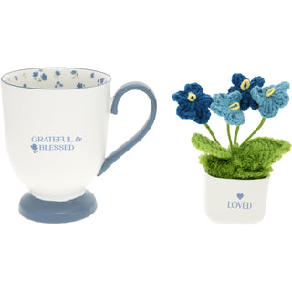 Grateful & Blessed 13 oz Cup with Crocheted Flowers