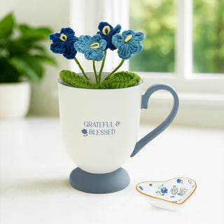Grateful & Blessed 13 oz Cup with Crocheted Flowers