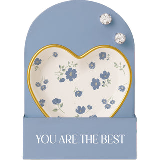 The Best 2.5" Trinket Dish & 5mm Silver Plated Sterling Silver Cubic Zirconia Stud Earring Set