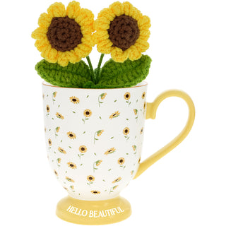 Hello Beautiful 13 oz Cup with Crocheted Flowers