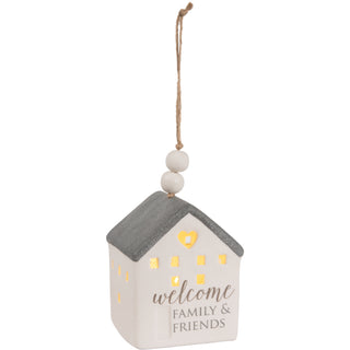 Welcome 4.25" LED Lit Hanging Porcelain House