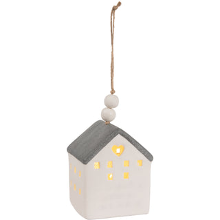 Welcome 4.25" LED Lit Hanging Porcelain House