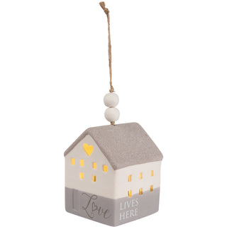 Love 4.25" LED Lit Hanging Porcelain House