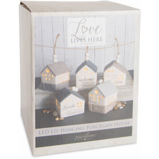 Love 4.25" LED Lit Hanging Porcelain House