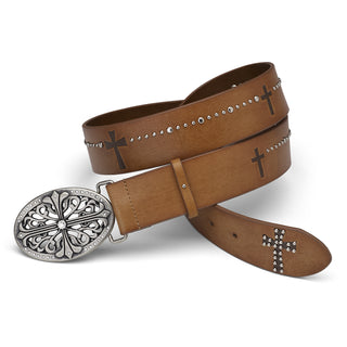 Faith Belt 43" Camel Leather & Stud