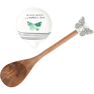 Mother 4" Spoon Rest with Decorative Bamboo Spoon