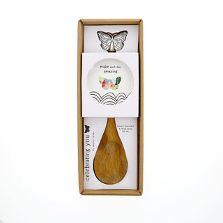 Amazing 4" Spoon Rest with Decorative Bamboo Spoon