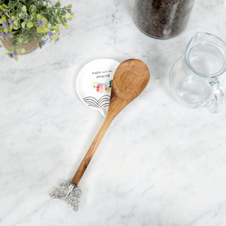 Amazing 4" Spoon Rest with Decorative Bamboo Spoon