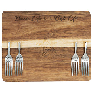 Beach Life 9" Acacia Cheese/Bread Board Set