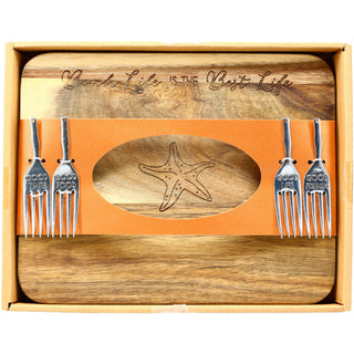 Beach Life 9" Acacia Cheese/Bread Board Set