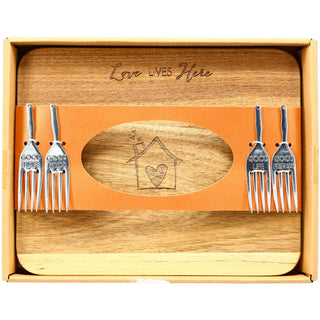 Love Lives Here 9" Acacia Cheese/Bread Board Set