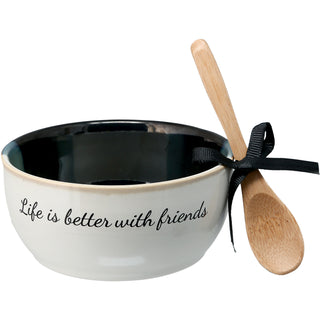 Friends 4.5" Ceramic Bowl with Bamboo Spoon