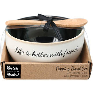 Friends 4.5" Ceramic Bowl with Bamboo Spoon