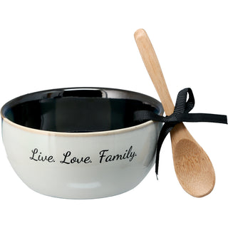 Family 4.5" Ceramic Bowl with Bamboo Spoon