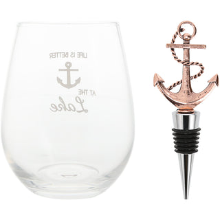 Better at the Lake Bottle Stopper and 20 oz Stemless Gift Set