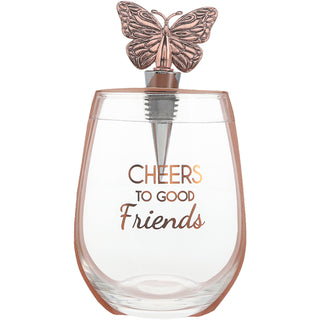 Good Friends Bottle Stopper and 20 oz Stemless Gift Set