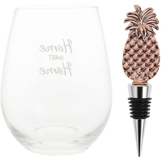 Home Sweet Home Bottle Stopper and 20 oz Stemless Gift Set