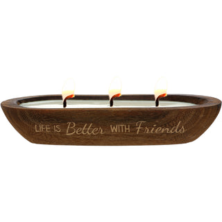 Friends 9 oz - 100% Soy Wax Decorative Wooden Dough Bowl Candle Scent: White Jasmine