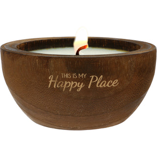 Happy Place 8.5 oz - 100% Soy Wax Decorative Wooden Dough Bowl Candle Scent: White Jasmine