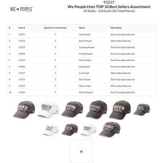 We People Hats TOP 10 Best Sellers Assortment 30 pcs, 10 styles/3 each