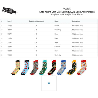 Late Night Last Call Spring 2023 Sock Assortment 24 pcs, 8 styles/3 each