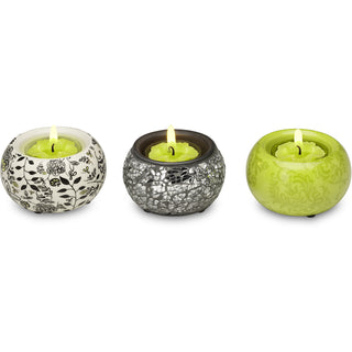 Chartreuse Mini TeaLight Hol 2.5" Ceramic & Mosaic Set/3