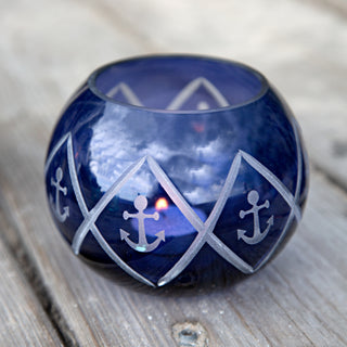 Blue Anchor 5" Round Votive Holder