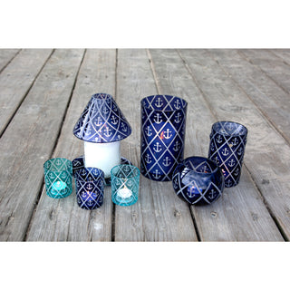Blue Anchor 5" Round Votive Holder