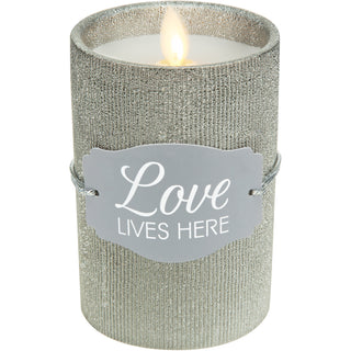 Love 4.75" Pewter Glitter Realistic Flame Candle