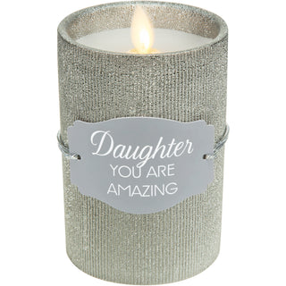 Daughter 4.75" Pewter Glitter Realistic Flame Candle