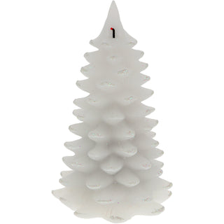 White Frosted Pine Tree 6" Realistic Flame LED Lit Candle