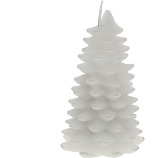 White Frosted Pine Tree 6" Realistic Flame LED Lit Candle