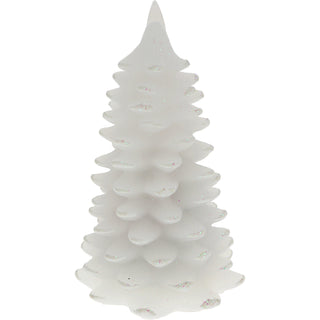 White Frosted Pine Tree 6" Realistic Flame LED Lit Candle