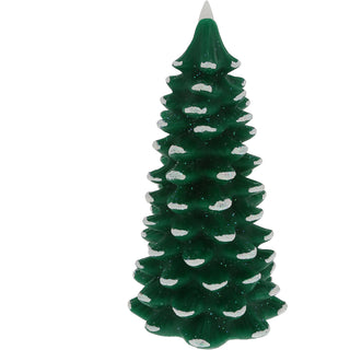 Green Frosted Pine Tree 7.25" Realistic Flame LED Lit Candle