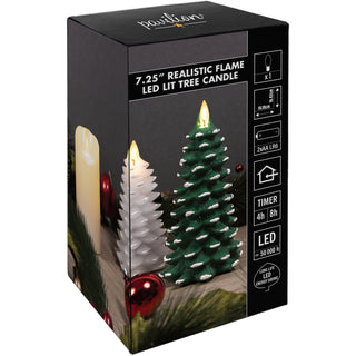 Green Frosted Pine Tree 7.25" Realistic Flame LED Lit Candle